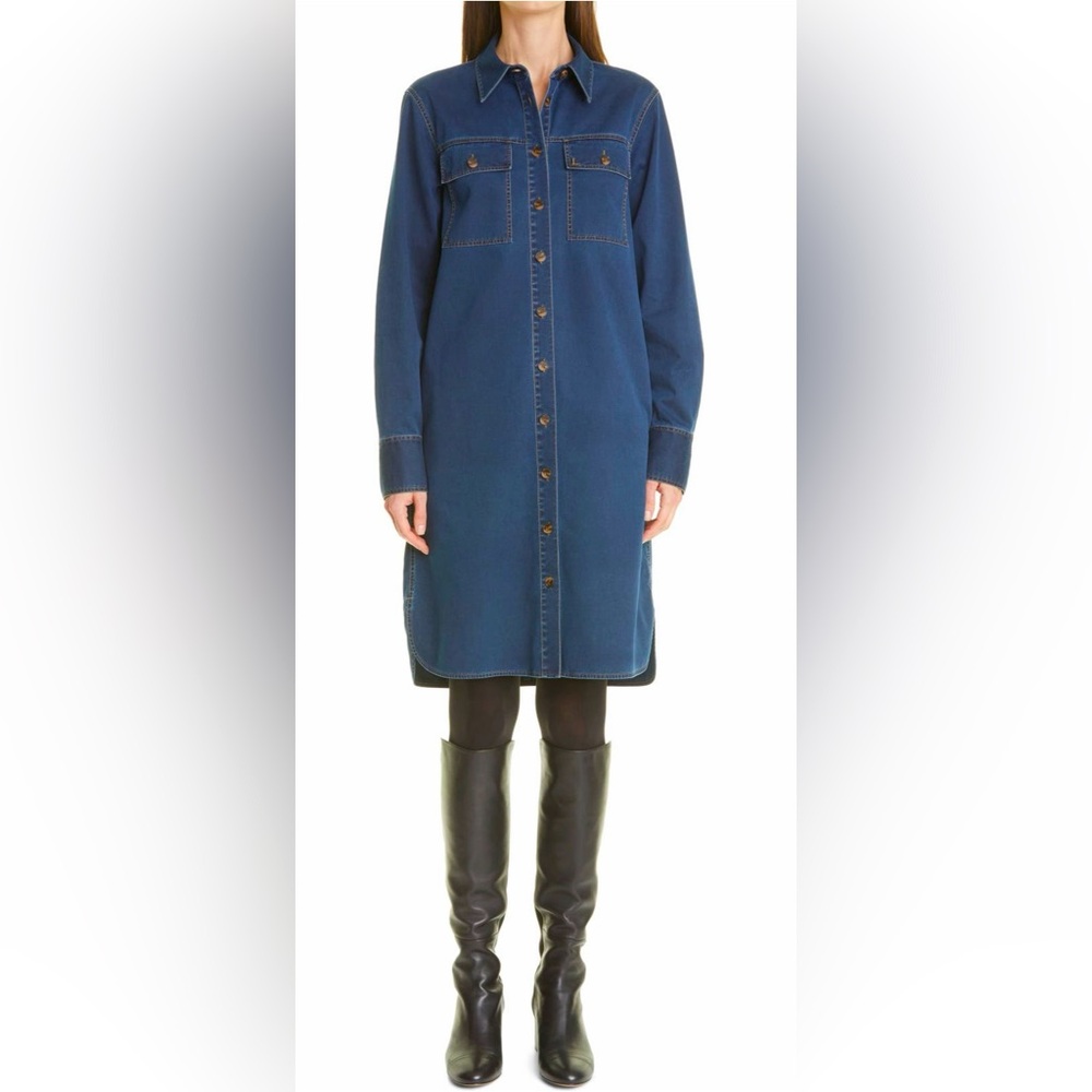 Lafayette 148 NY Thommme Denim Shirt Dress, Marine Blue, Size Medium, NWT